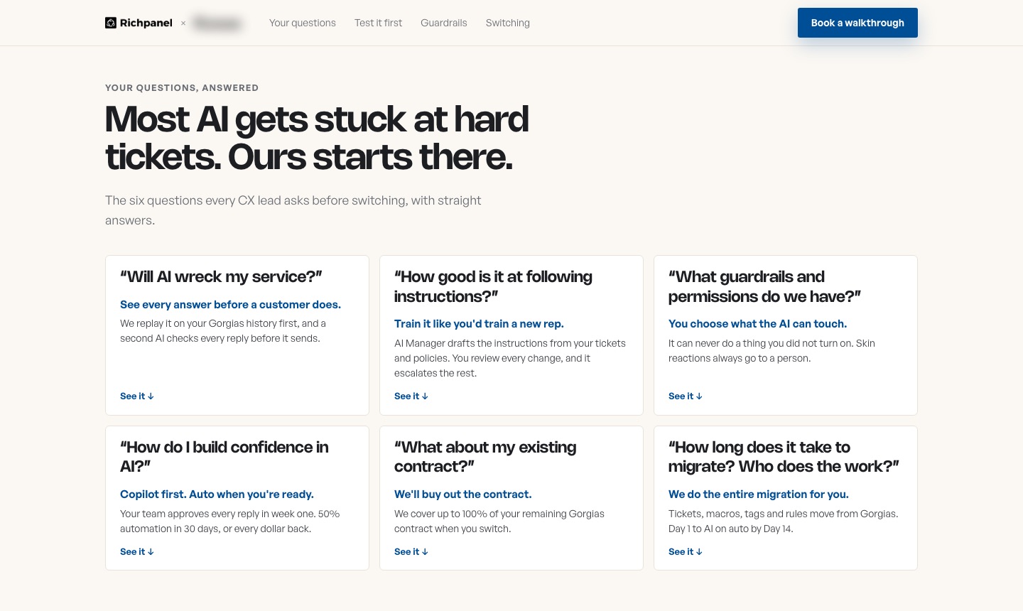 Anonymized ABM page section answering six buyer objections